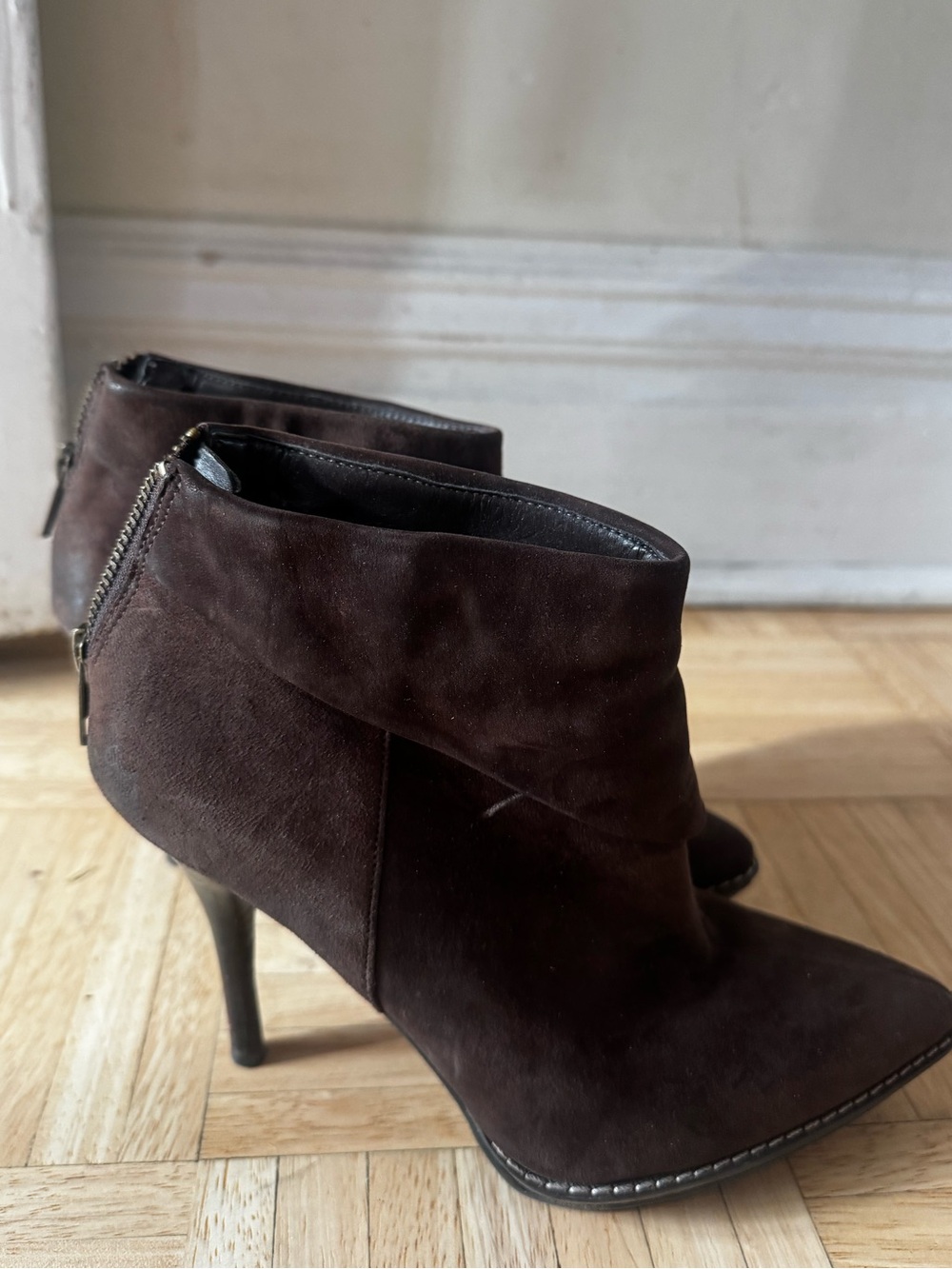 Nine West Dark Brown Suede Pointed Toe Ankle Boots